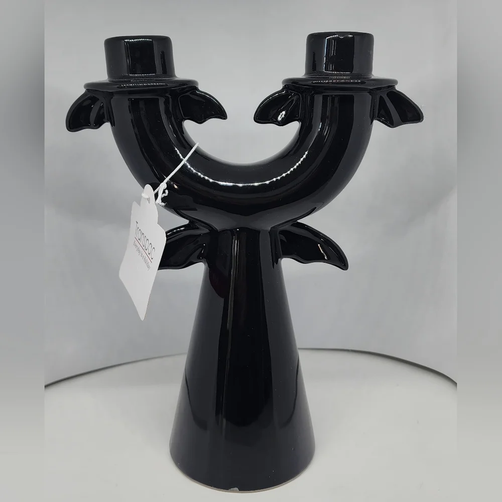 Doi Bat Wings Double Candlestick Holder Black 9 In‎